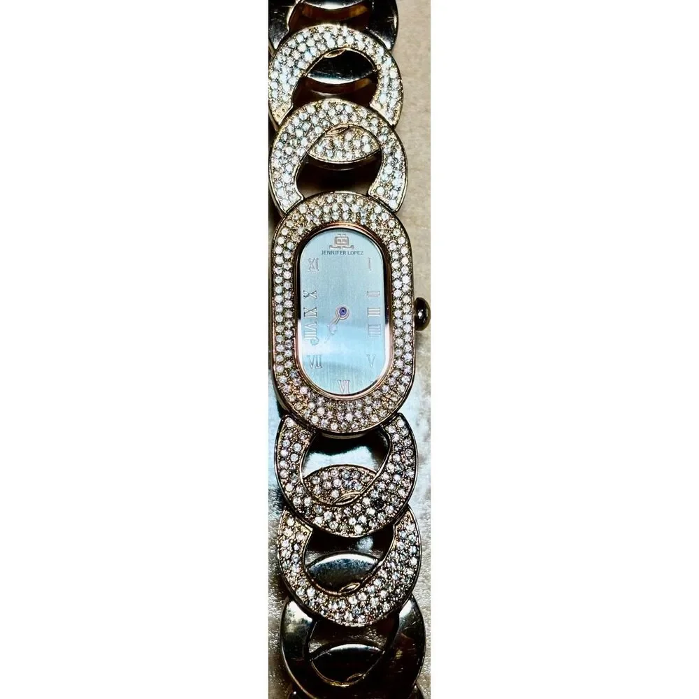 JLo by Jennifer Lopez Gold-Tone Oval Crystal Watch